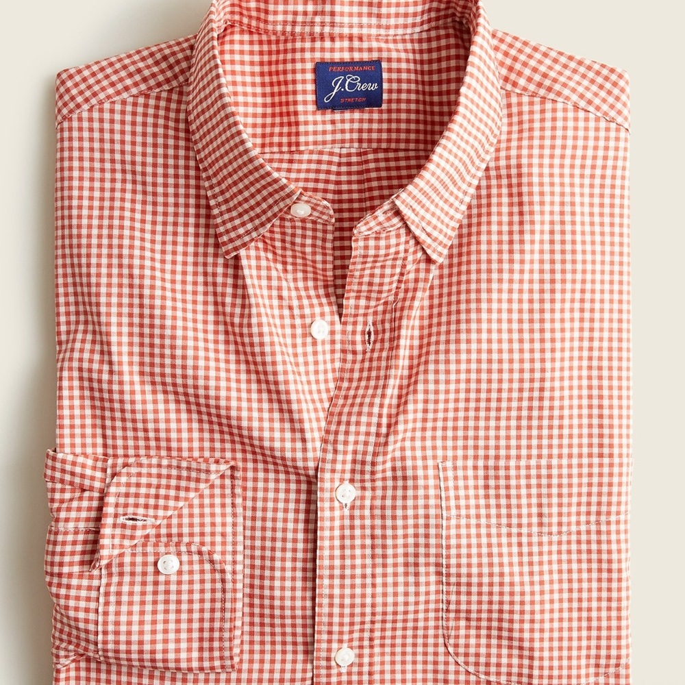 J. Crew Men’s Performance Twill Buttondown Shirt in Red and Ivory Plaid Size XL